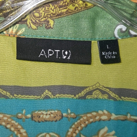 Blouse, Apt 9, Sleeveless, Sheer, Halter with collar, Blue, Green, Buttons, Lg, - Picture 5 of 10